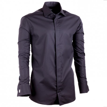 Černá prodloužená košile na manžetový knoflíček slim fit Assante 20110